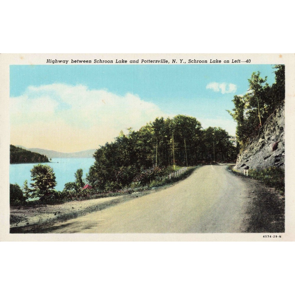 Schroon Lake Pottersville New York NY Adirondacks Highway Vintage Linen Postcard - Picture 1 of 2